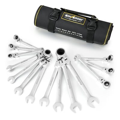 14 Pieces Ratcheting Wrench Set, Metric 6-19mm, 180° Flex Head