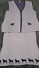 Womens Vintage Sweater Vest And Matching Skirt Purple With Dogs 2XL