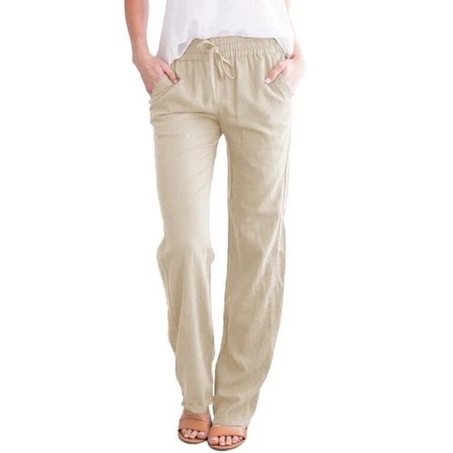 Women Cotton Linen Trousers Ladies Summer Casual Elastic Waist Bottoms Pants UK - Picture 6 of 23
