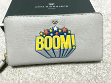 ANYA HINDMARCH Light Grey Large Leather Zip Around "Boom" Wallet New Very Rare