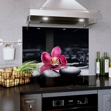 Glass Splashback Kitchen Tile Cooker Panel ANY SIZE Pink Orchid Flower Plant