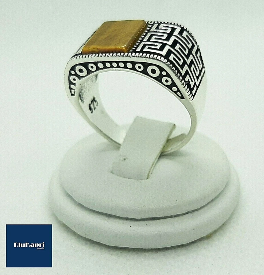 Anello uomo argento 925 greca con occhio di Tigre mis.23 - Immagine 2 di 4