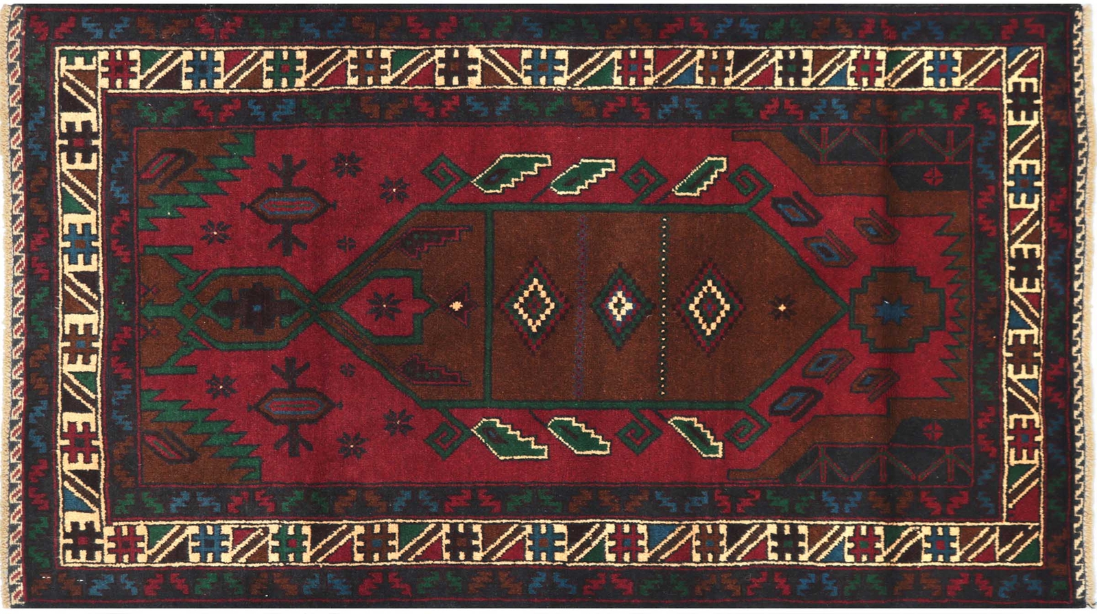 Afghan Gebetsteppich Belutsch Teppich 90x150 Handgeknüpft Rot Geometrisch 125