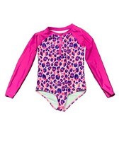 Under Armour Girls One Piece Long Sleeve Swimsuit Size 4 Pink Leopard Print