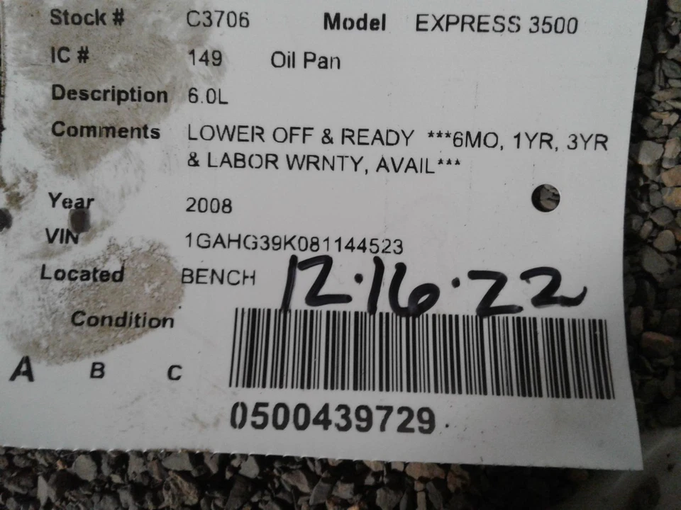 Used Engine Oil Pan fits: 2008 Chevrolet Express 3500 van 6.0 Grade A Foto 3 de 4