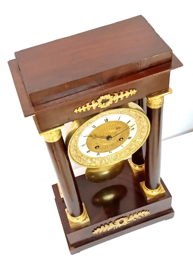 Ancienne Pendule Portique 4 colonnes- empire XIX -Acajou et Bronze doré - Photo 3/4