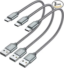 Short USB C Cable, USB A to Type-C Charger Cord 3.1A Fast Charging (1ft 3-Pack)