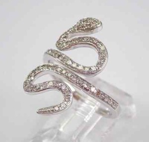 Authentic 14K White Gold Plated 2Ct Lab Created Round SNAKE Ring Wraparound Serpent Design