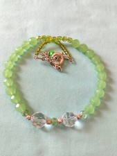 Faceted Green Art Glass Beaded Necklace Silver Plate Chain Toggle Clasp Closure