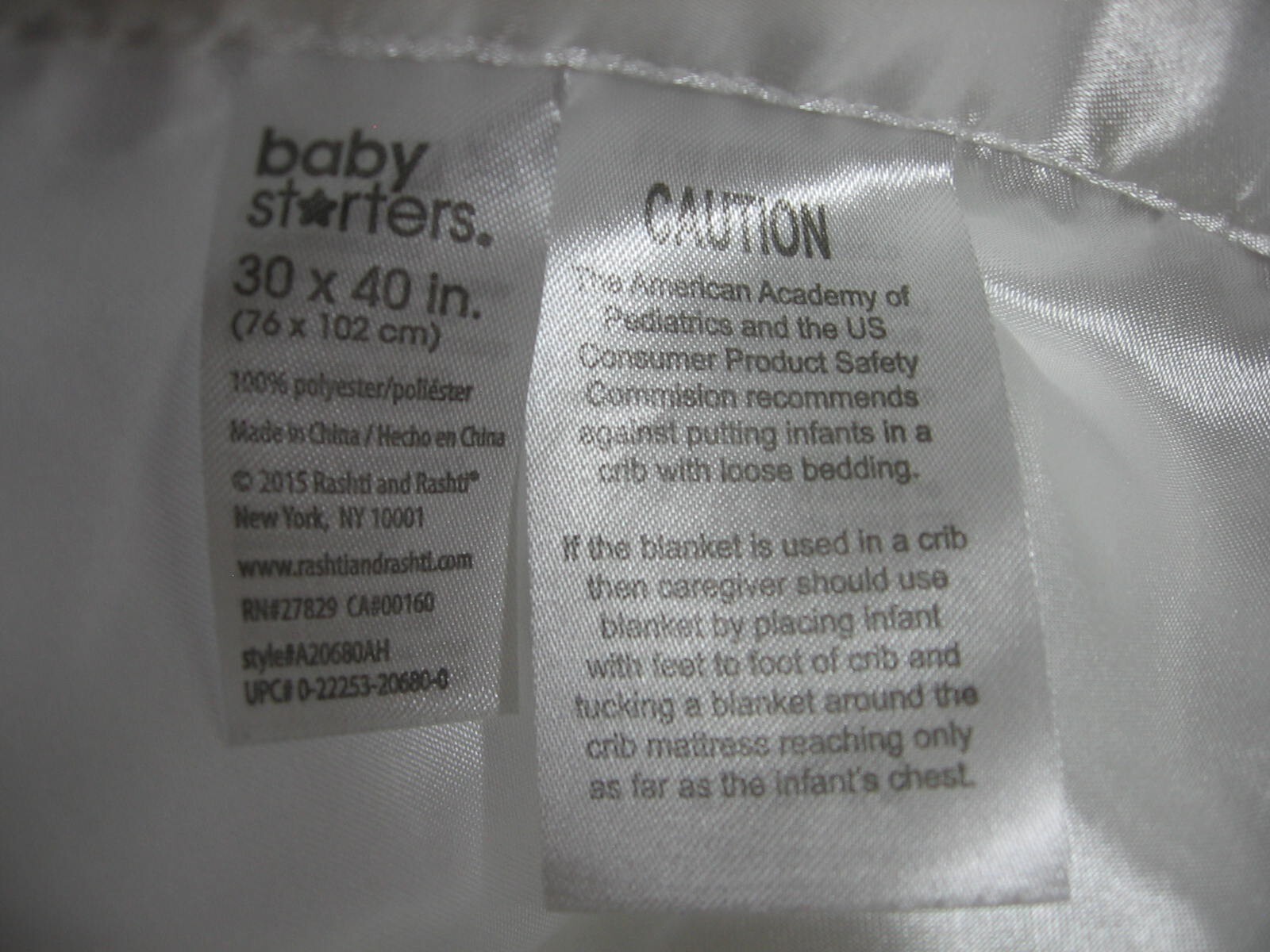 Baby Starters Blanket White Minky Raised Dots Satin 2015