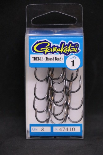 Gamakatsu 47410 Round Bend NS Black Treble Hooks - Size 1 - Pack of 8 - 第 1/2 張圖片
