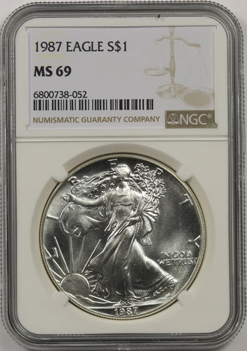 1987 Silver Eagle Dollar $1 MS 69 NGC 1 oz Fine Silver