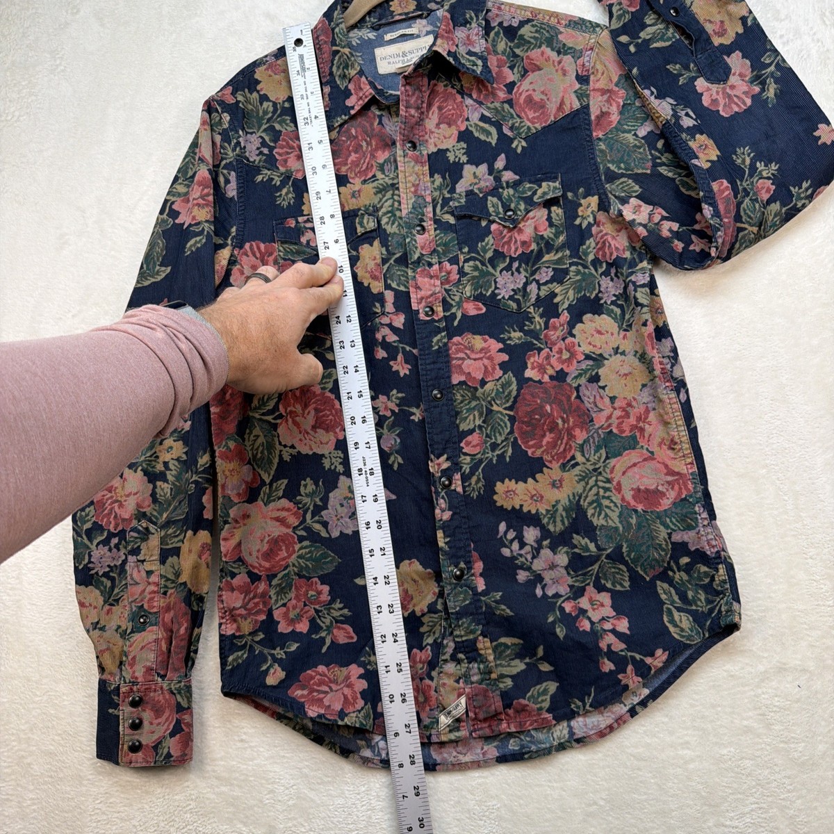 Denim Supply Ralph Lauren Floral Western Shirt Pearl Snap Blue XS