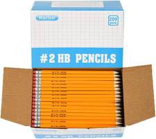 Wood-Cased 2 HB Pencils, Pre-Sharpened, 200 Count Bulk Pack Classroom Pencils