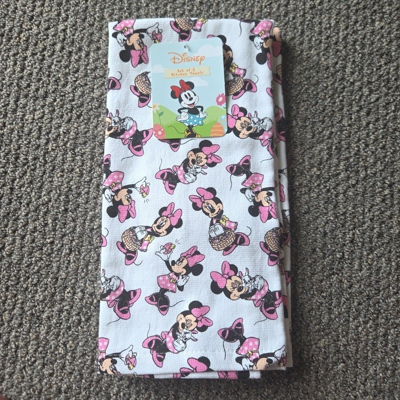 Disney Minnie Mouse Easter Kitchen Towels Set Of Two White Pink Spring