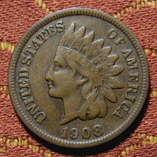 1908-S INDIAN HEAD CENT, VF ~ CHOICE SEMI-KEY WITH LOVELY GOLDEN-BROWN TONES
