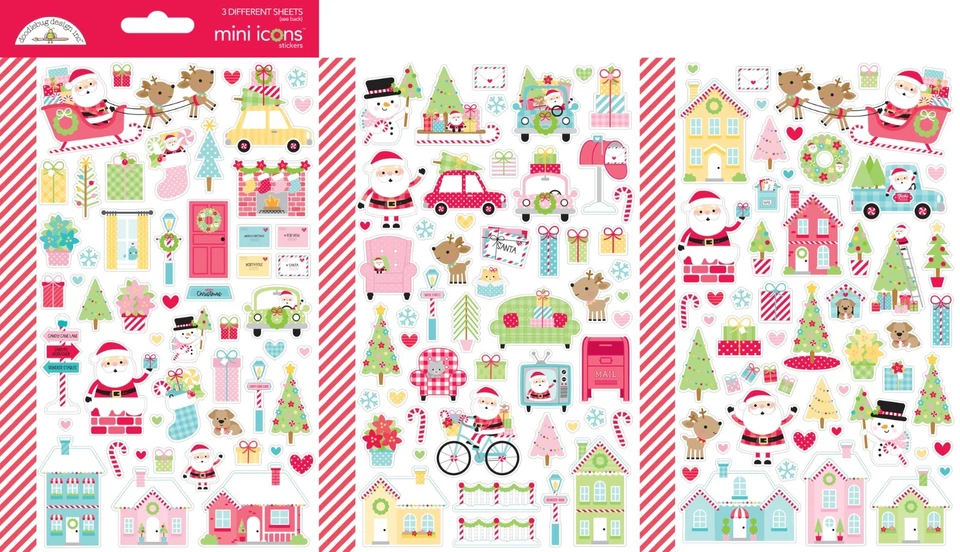 Doodlebug Mini Icon Stickers Candy Cane Lane Christmas Santa Sleigh Reindeer