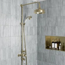 Traditional Thermostatic Mixer Shower Luxury Dual Exposed Round Brushed Brass