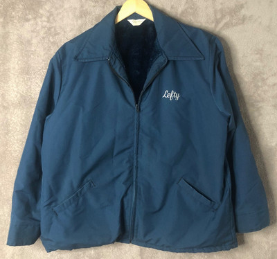 Vintage Gem Sportswear Jacket Mens XL Navy Baseball Bomber Fur lined Lefty Rare