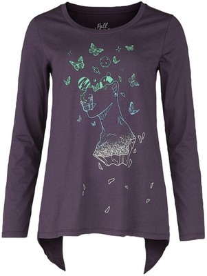 Full Volume by EMP Damen lila Langarmshirt mit Galaxy-Schmetterling-Print M