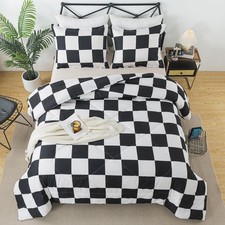 Caressma Black White Plaid Comforter Set King Size, Buffalo Check Plaid Comforte