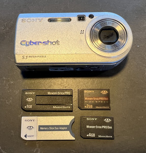 Sony Cybershot DSC-P100 5.1 MP Digital Camera With Memory Cards, Silver Untested