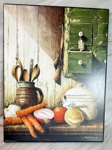 Vintage Rustic  country Kitchen still life  By John Rossini Wood Plaque Cottage