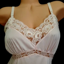 60s GAYMODE Full Slip Dress SILKY PINK SATIN Nylon Coquette Pin-Up Bias Cut XS