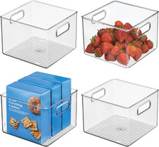 Clear Plastic Storage Bins, 4-Pack for Kitchen Pantry and Fridge, for Cabinets