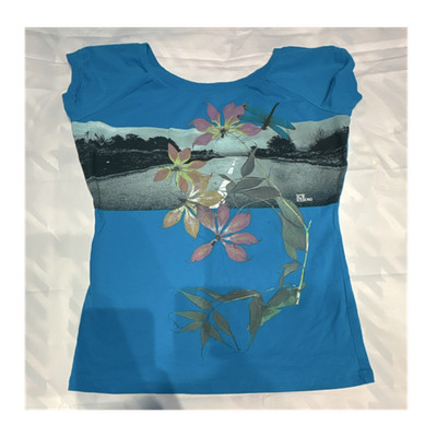 ICE ICEBERG Blue Floral Graphic Print Round Neck Short Sleeve T-Shirt 46