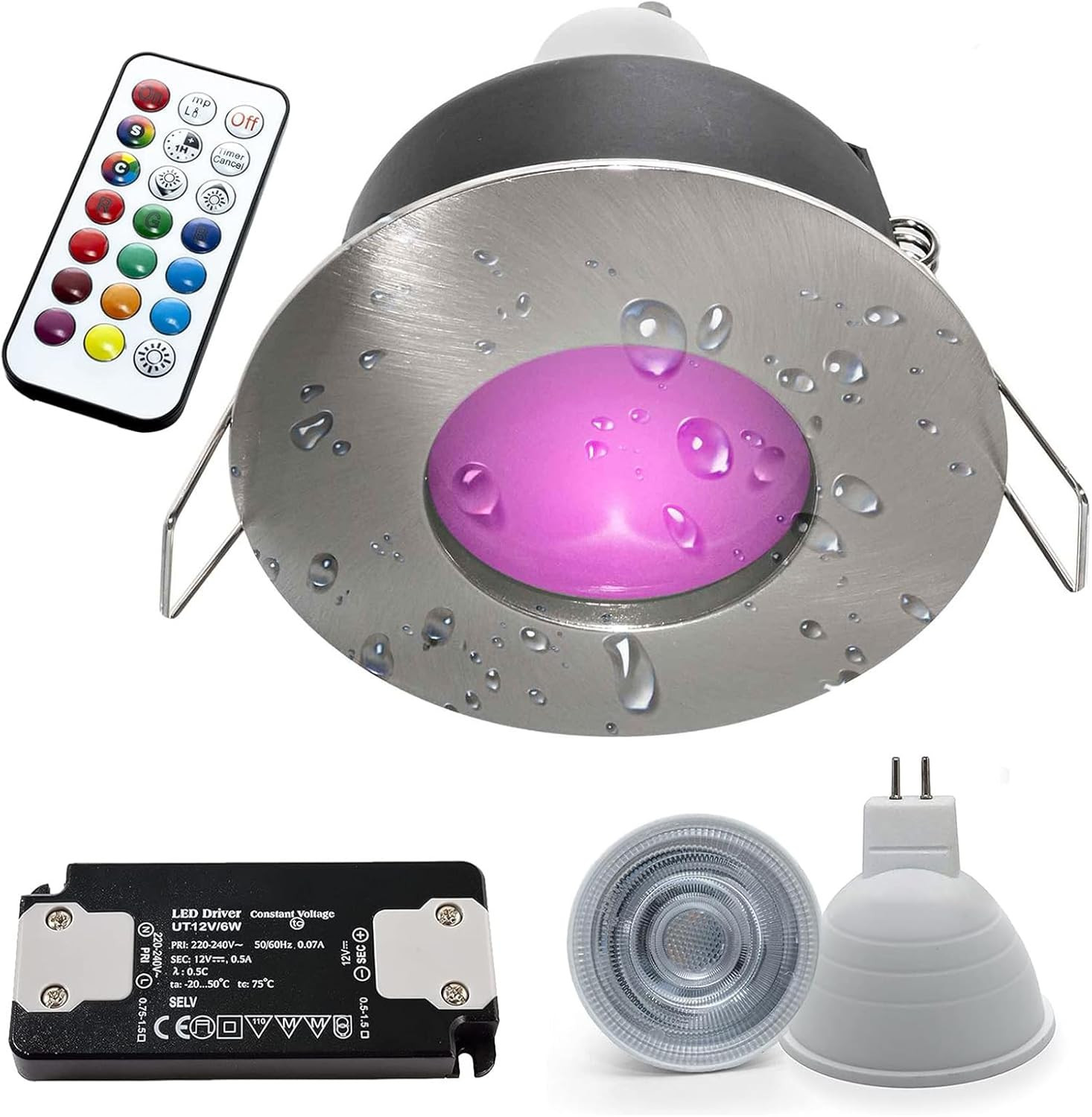 Faretto LED IP65 Cromoterapia Box Doccia Grigio Spazzolato RGBW