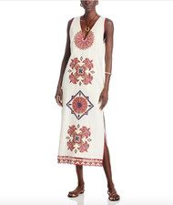 NEW, Farm Rio Marys Tiles Richilieu Sleeveless Midi Dress Size S #MD881