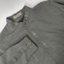 VTG 90s Y2K MOSA for Men Gray Mandarin Collar Embellished Button Down Shirt L