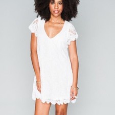 Show Me Your Mumu Kylie Mini Dress Lace Short Sleeve V-Neck Relaxed White Small