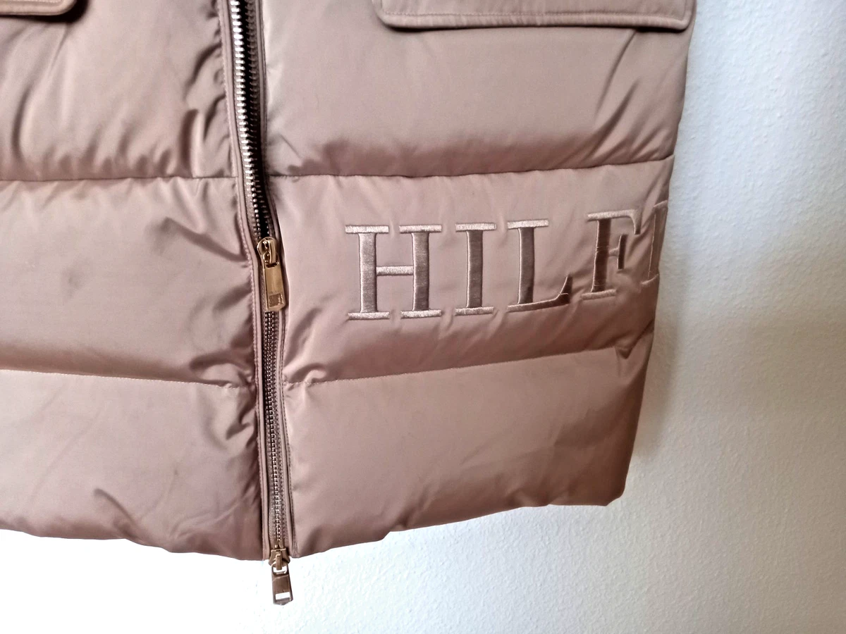 Tommy Hilfiger Damen Steppweste lang mit Kapuze Daunen Beige Gr. XS, Neu