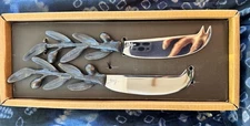 MICHAEL ARAM DESIGN Bronze & Stainless Steel Cheese Knives Olive Branch Set of 2