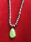 Navajo L. L.Signed Green Gaspeite 925 Pendant Turquoise Silver Beads 24”Necklace — photo 4