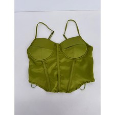 Sincerely Jules Womens Olive Green Satin Corset Bustier Top Smocked Sz Small