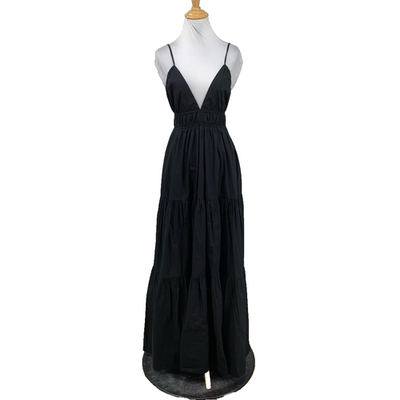 J Crew Dress Womens S Small Black Oahu V Neck Tiered Cotton Flowy Tie Back  Maxi | eBay