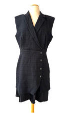 SANDRO NWT Alexandrie Size 42 Black Tweed Pleated Cap Sleeve Mini Dress 445