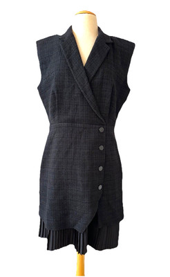 SANDRO NWT Alexandrie Size 42 Black Tweed Pleated Cap Sleeve Mini Dress $445