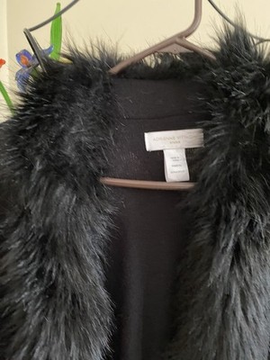 Adrienne Vittadini  Black Poncho Shawl - Black Faux  Fur Trim