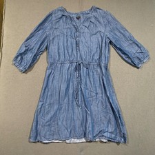 Talbots Chambray Dress Womens 16 Blue Tencel Lyocell 3/4 Sleeve Drawstring Waist
