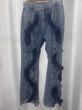 Chartou VTG Chic Denim Hallow out Cable Twist Back Heart Flare Bell Jeans S