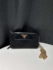 Prada Shoulder Bag Black Saffiano Leather Gold Chain Italyzhi