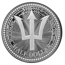 2025 Barbados Trident Half Dollar 1 oz .9999 Fine Silver Coin Scottsdale Mint 103.99 per troy oz