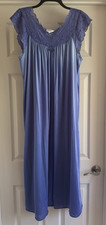 Shadowline Sz L Nightgown Periwinkle Blue Vintage VGUC USA Lace Cap Sleeve