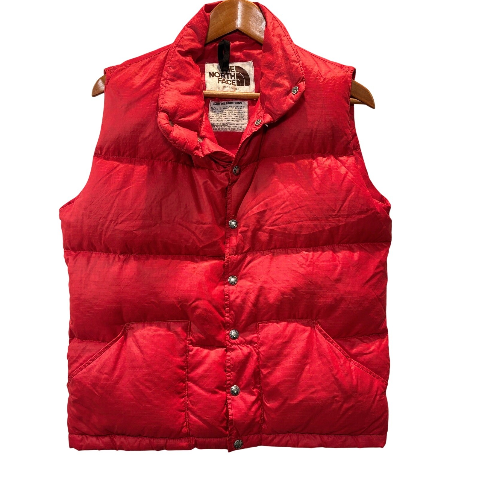 Vintage The North Face Vest Mens Small Red Puffer Goose Down Brown Label 70s