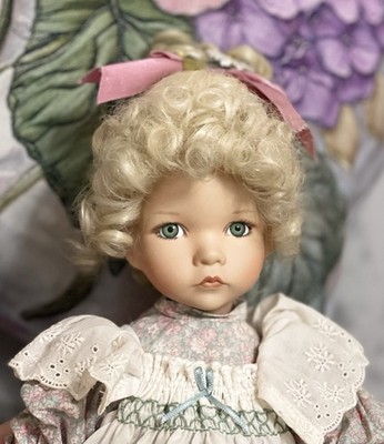 Artist Doll   Blonde Curly Hair, Blue Eyes, Floral Dress, Watering Can, 88DDR