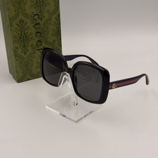 Gucci GG0714S 002 Square Women  s Sunglasses Black Blue Red Grey Lens Ships Today